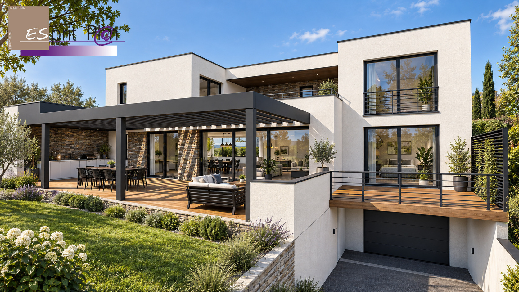 Des volumes ouverts sur la lumière — Maison contemporaine, perspective ESPRIT PLAN