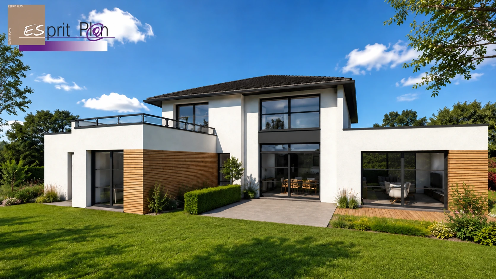 Entre bois et lumière — Maison contemporaine, perspective ESPRIT PLAN