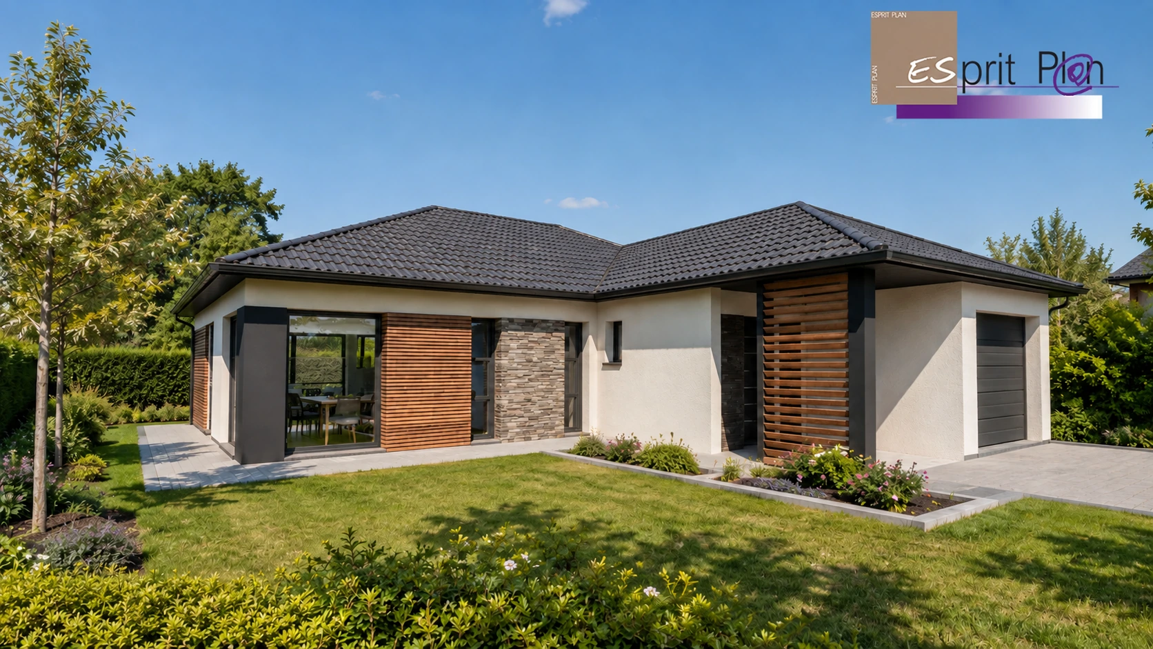 Un plain-pied, tout simplement — Maison & bardage, perspective ESPRIT PLAN